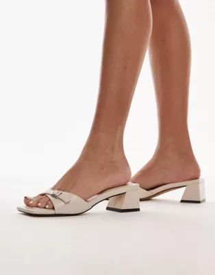 Topshop Isha mid block heel mule with buckle in off white | ASOS | ASOS (Global)