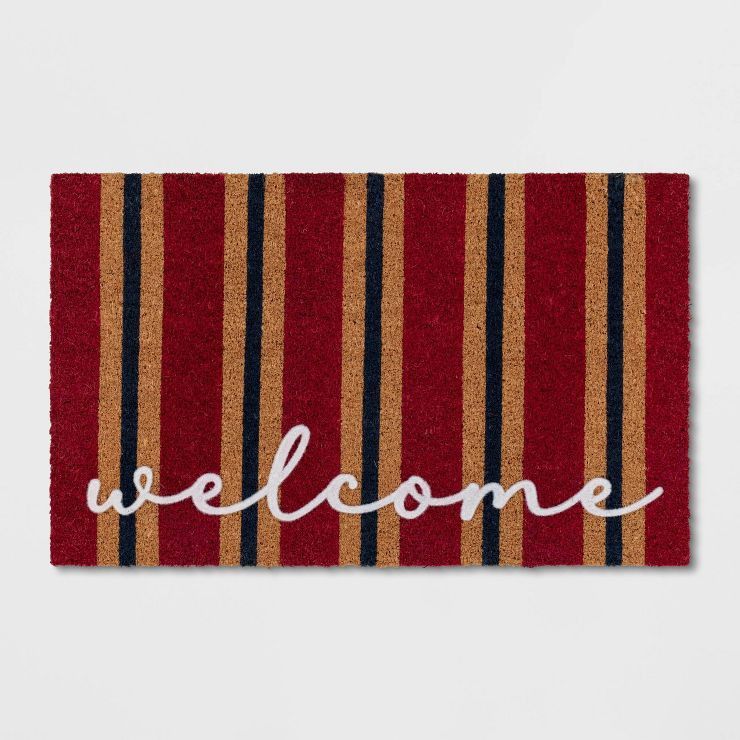 1'6"x2'6" 'Welcome' Stripe Coir Doormat Red - Threshold™ | Target