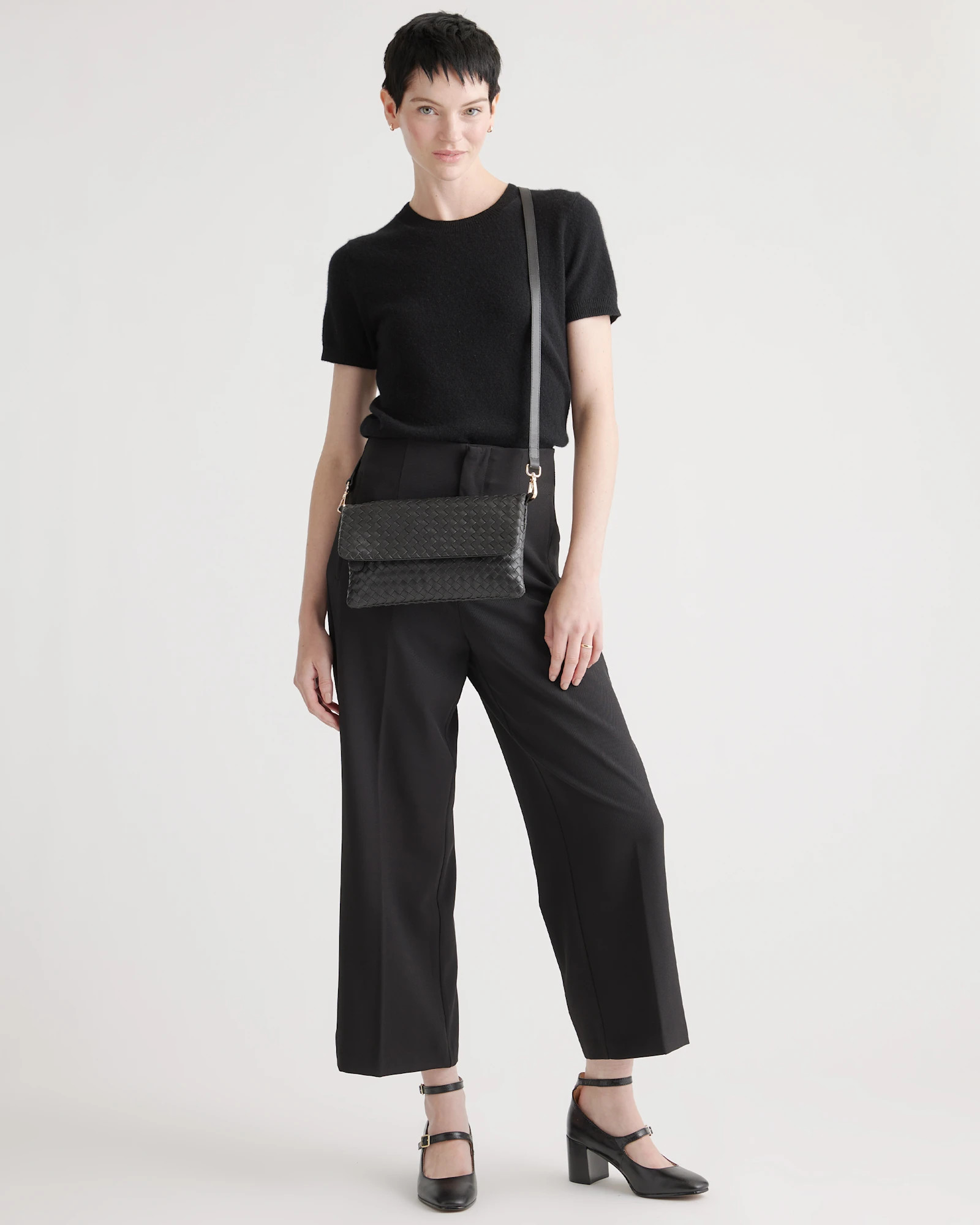 Italian Leather Handwoven Convertible Clutch in Black | Quince