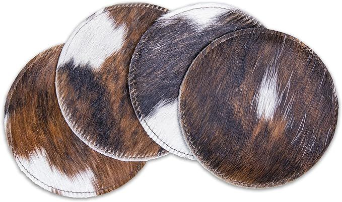 Cowhide Coasters - Handmade Leather Cowhide Coasters for Drinks - Western Coasters Style - 2 Laye... | Amazon (US)