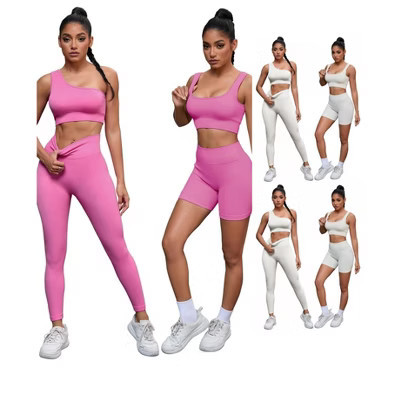 INSPIRE CHIC Women's 6 Sets Exercise Outfits Scoop Neck One Shoulder High Waist Gyms Body Shapers Workout Set 2 White 1 Rose Red Large | Target