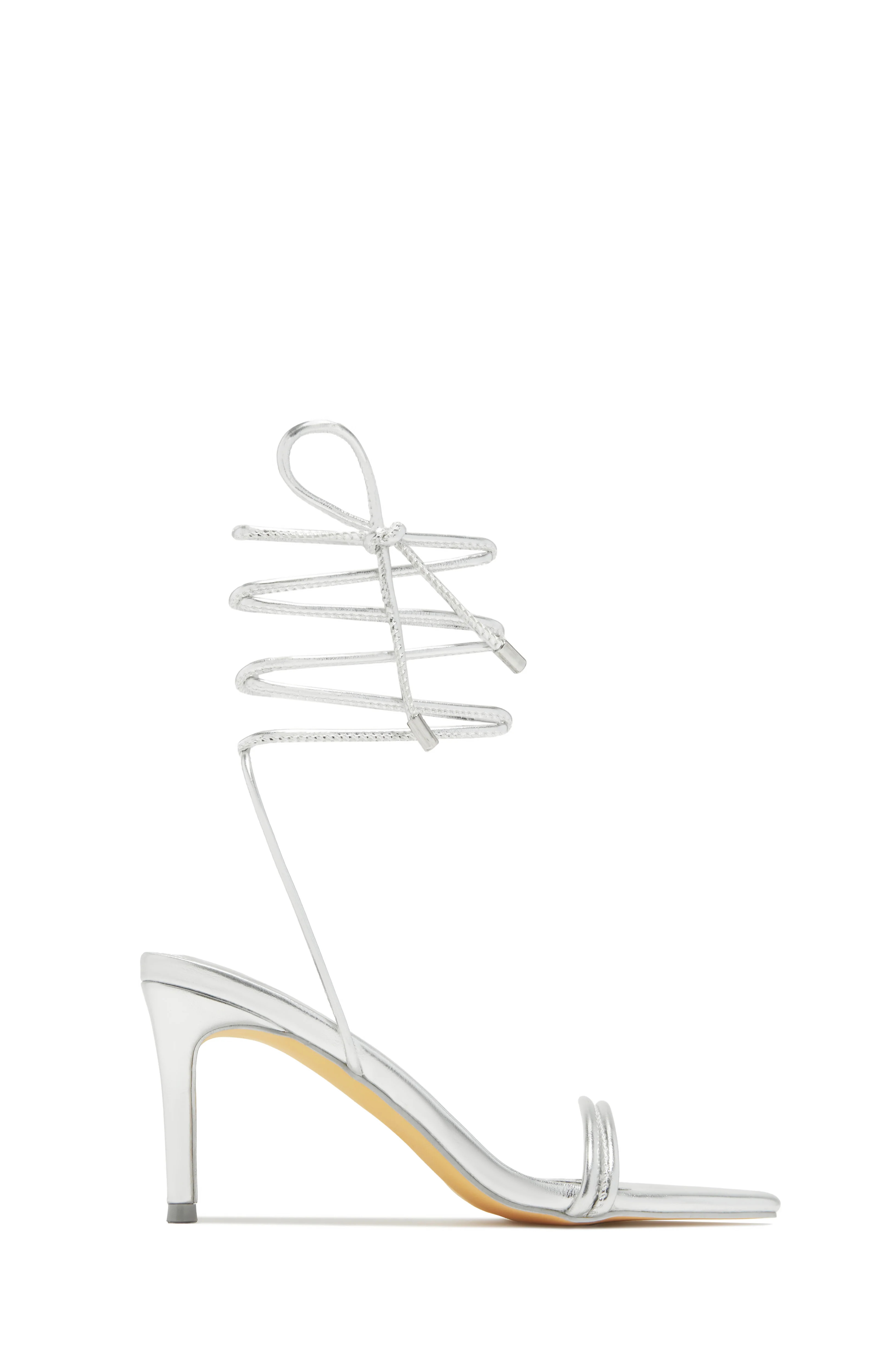 Ashantii Lace Up Mid Heels - Silver 8.5 / Silver | MISS LOLA