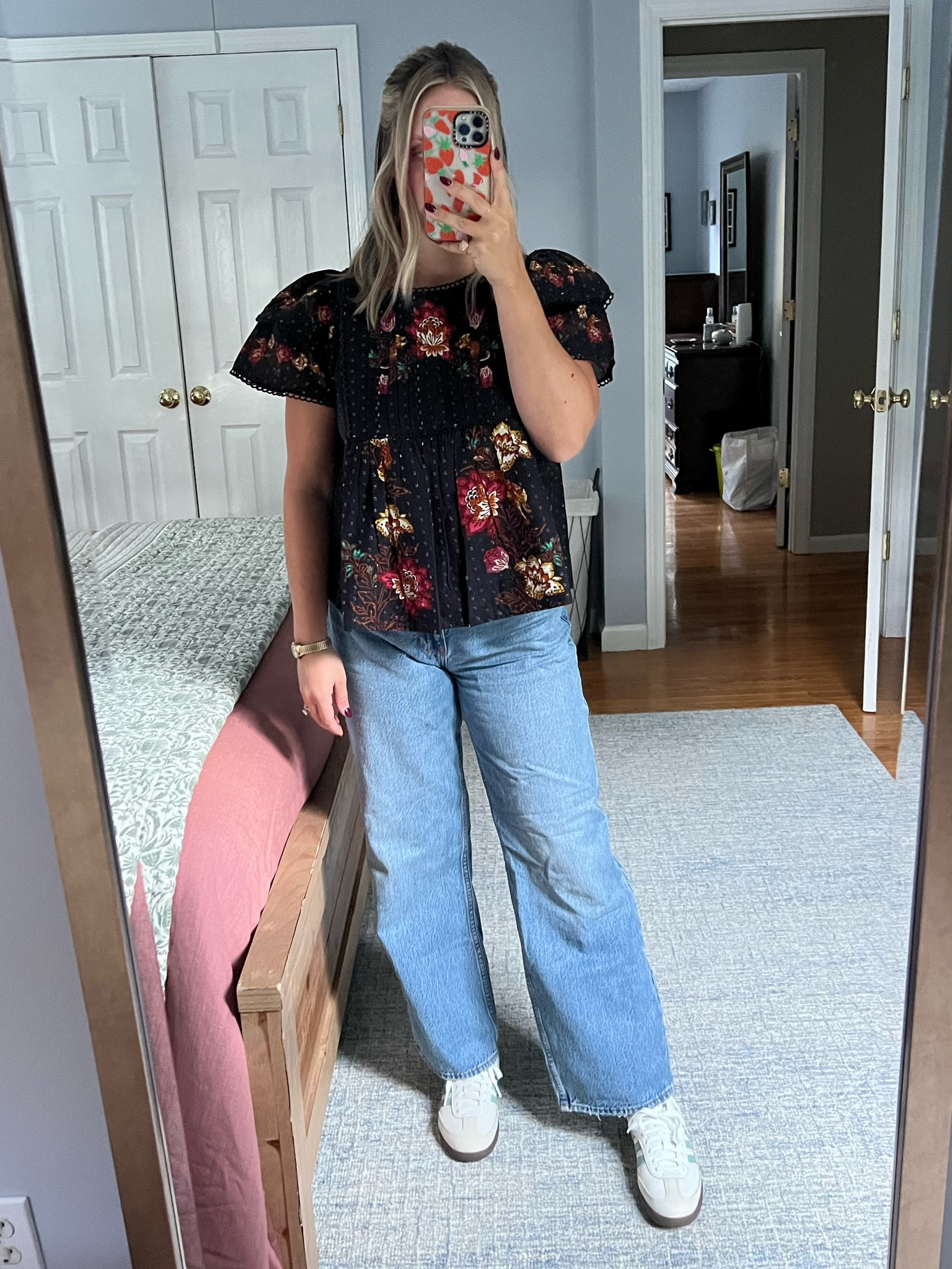 High rise loose jean, farm rio top, farm rio, ruffled shoulder top, loose jean, adidas samba, gazelle, sale, Anthropologie sale

#LTKBump #LTKCon #LTKFindsUnder100