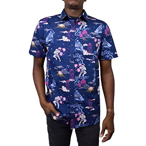 STAR WARS Men’s Hawaiian Short Sleeve Shirt – Mandalorian Camp Button Down with Tropical Print Navy | Amazon (US)