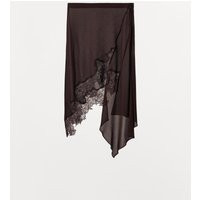 Zara - Asymmetric Lace Georgette Skirt - Women - Dark Brown - Women | Zara US