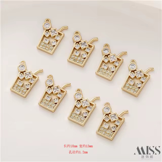 14K gold with zirconia plus straw ice cube drink cup pendant diy accessories handmade bracelet ne... | AliExpress (US)