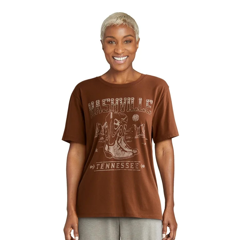 Time and Tru Women’s Nashville Graphic Tee with Short Sleeves, Sizes S-XXXL | Walmart (US)