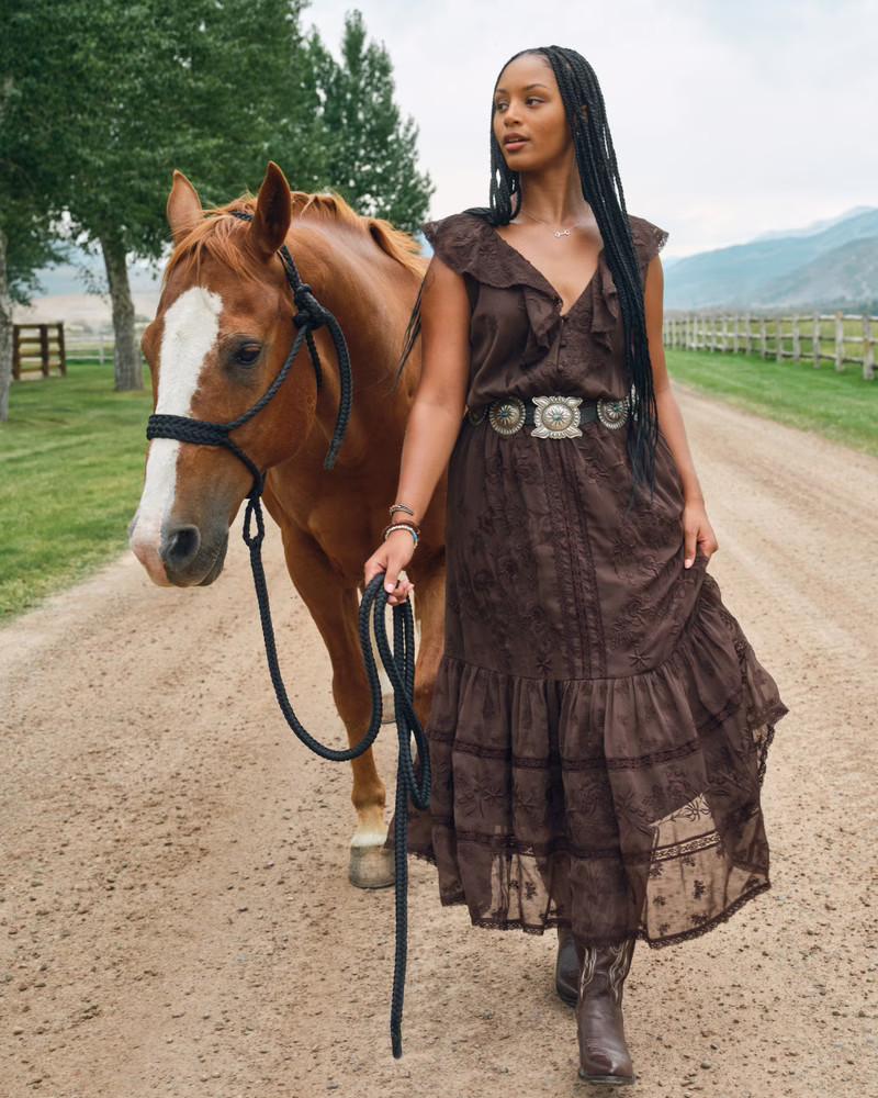 V-Neck Embroidered Tiered Maxi Dress | Abercrombie & Fitch (US)