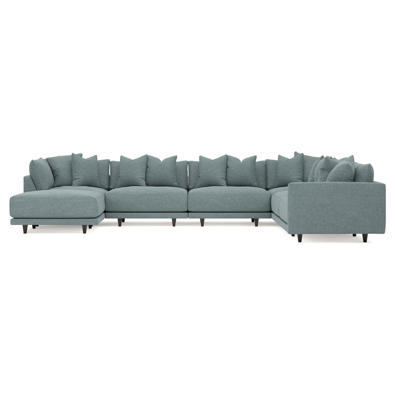 Toulouse Heathered Teal Modular 7-Piece Corner Sectional With Ottoman - Left End - 166 | Kathy Kuo Home