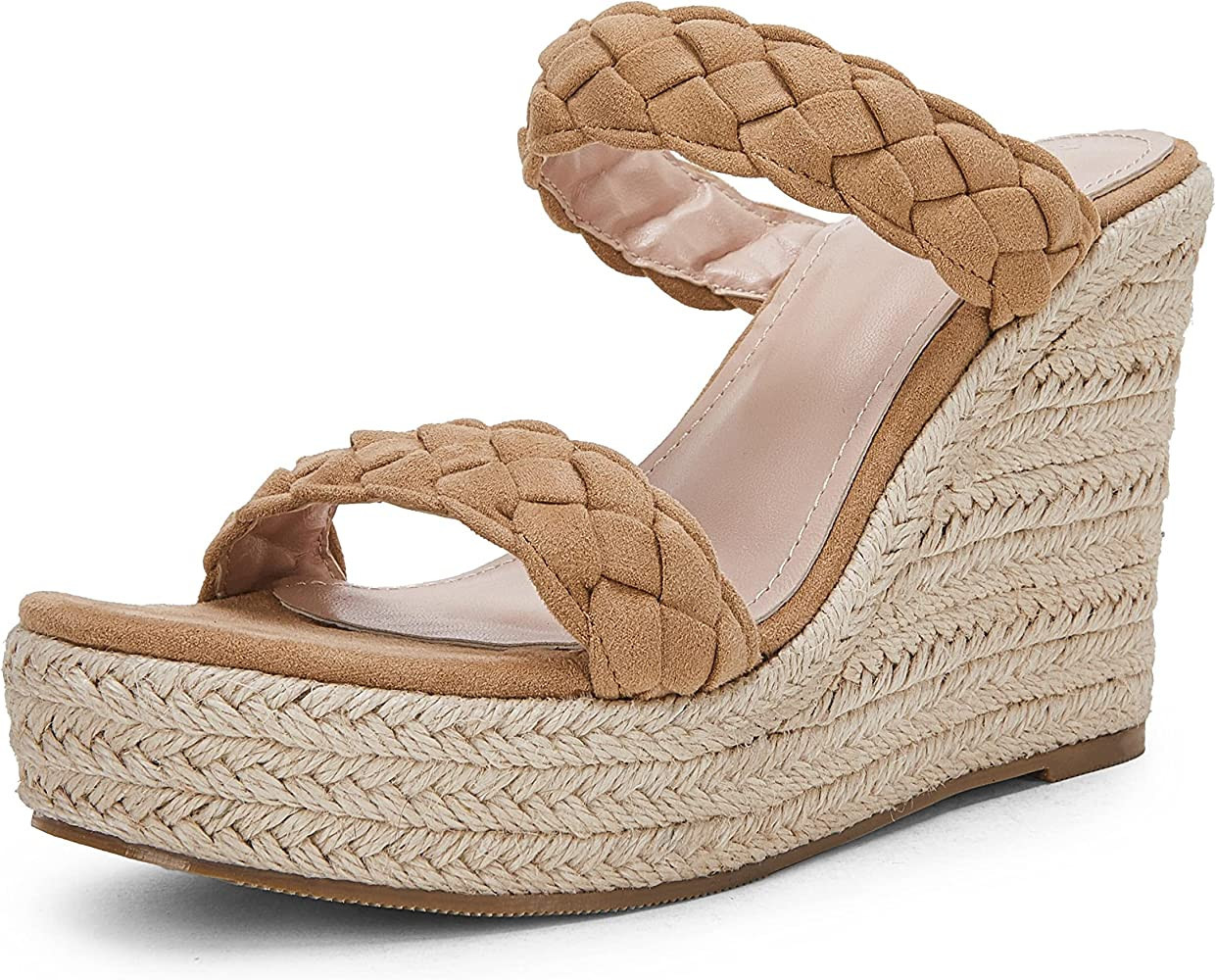 Coutgo Women's Wedge Platform Espadrilles Two Strap Woven Slip On Summer Shoes | Amazon (US)