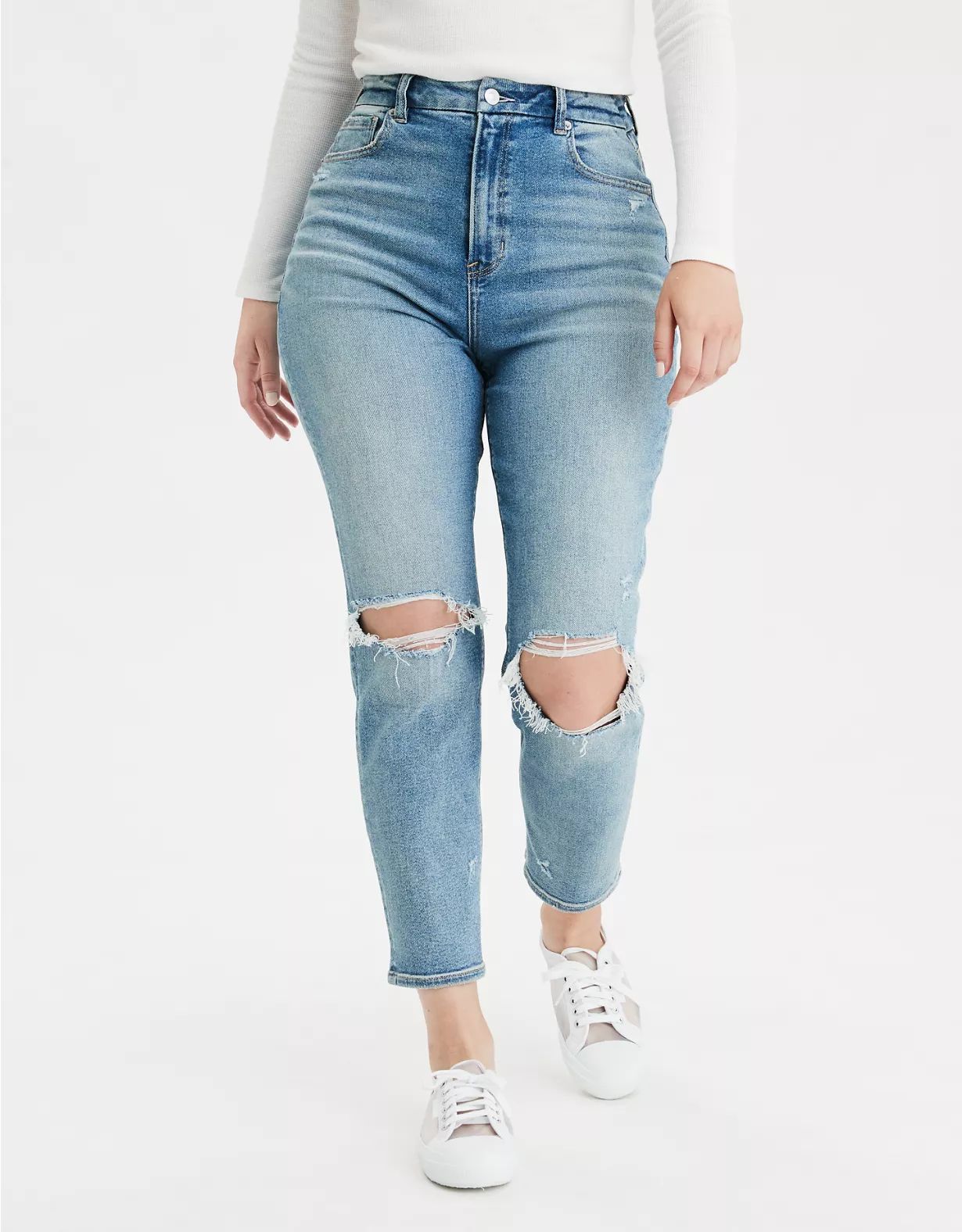 AE Stretch Ripped Curvy Mom Jean | American Eagle Outfitters (US & CA)