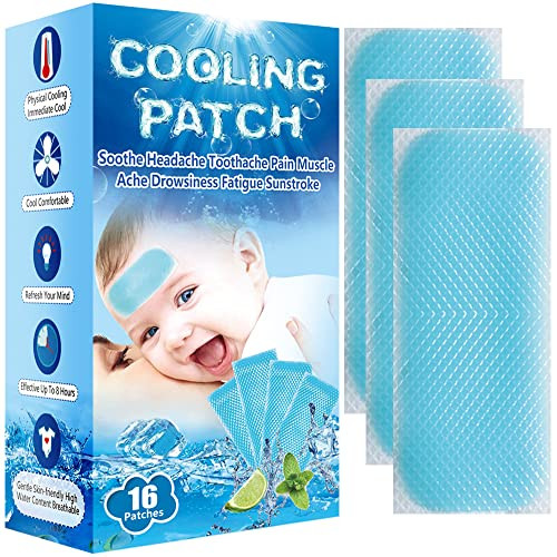 EASYEAH 16 Sheets Baby Cool Pads for Kids Fever Discomfort & Pain Relief, Cooling Relief Fever Reducer, Soothe Headache Pain, Pack of 16 | Amazon (US)