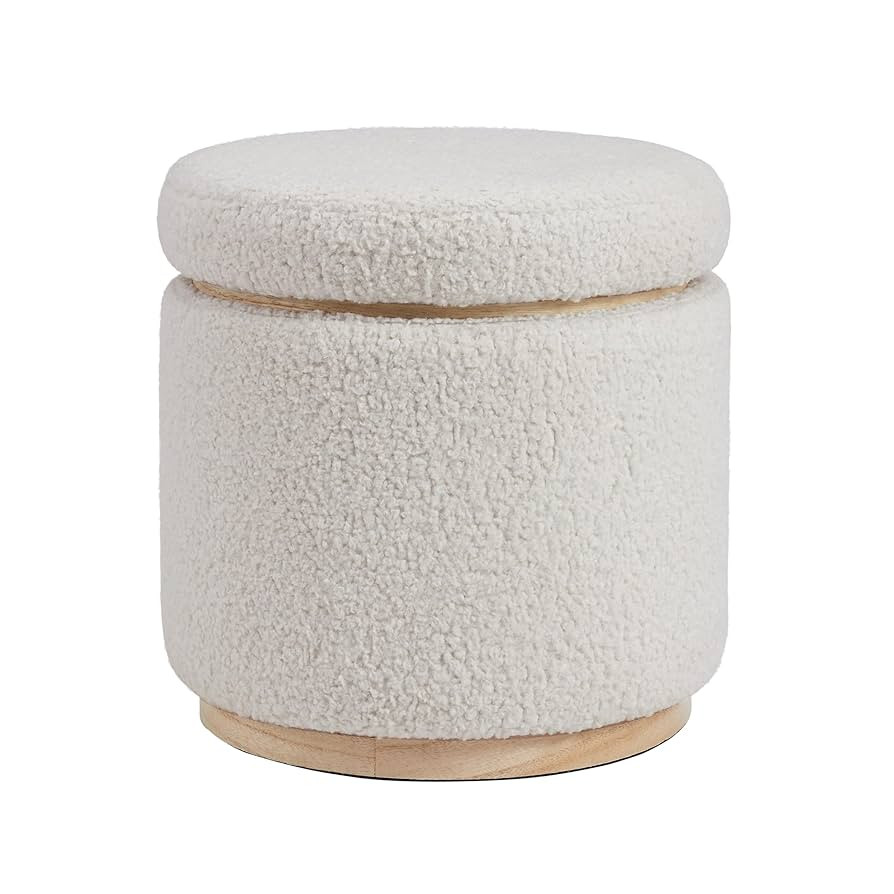 Linon Home Décor Cream Sherpa Round Storage Wooden Base by Linon Lexington Ottoman (AMZN2305) | Amazon (US)