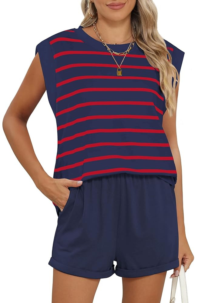 RUBZOOF 2 Piece Outfits for Women Lightweight Matching Lounge Sets Cap Sleeve Top and Elastic Wai... | Amazon (US)