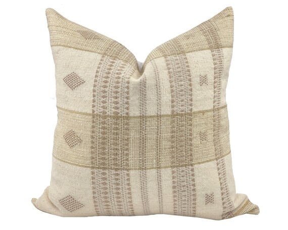 AVA  Cream and Tan Vintage Wool Pillow Cover Indian Wool - Etsy | Etsy (US)