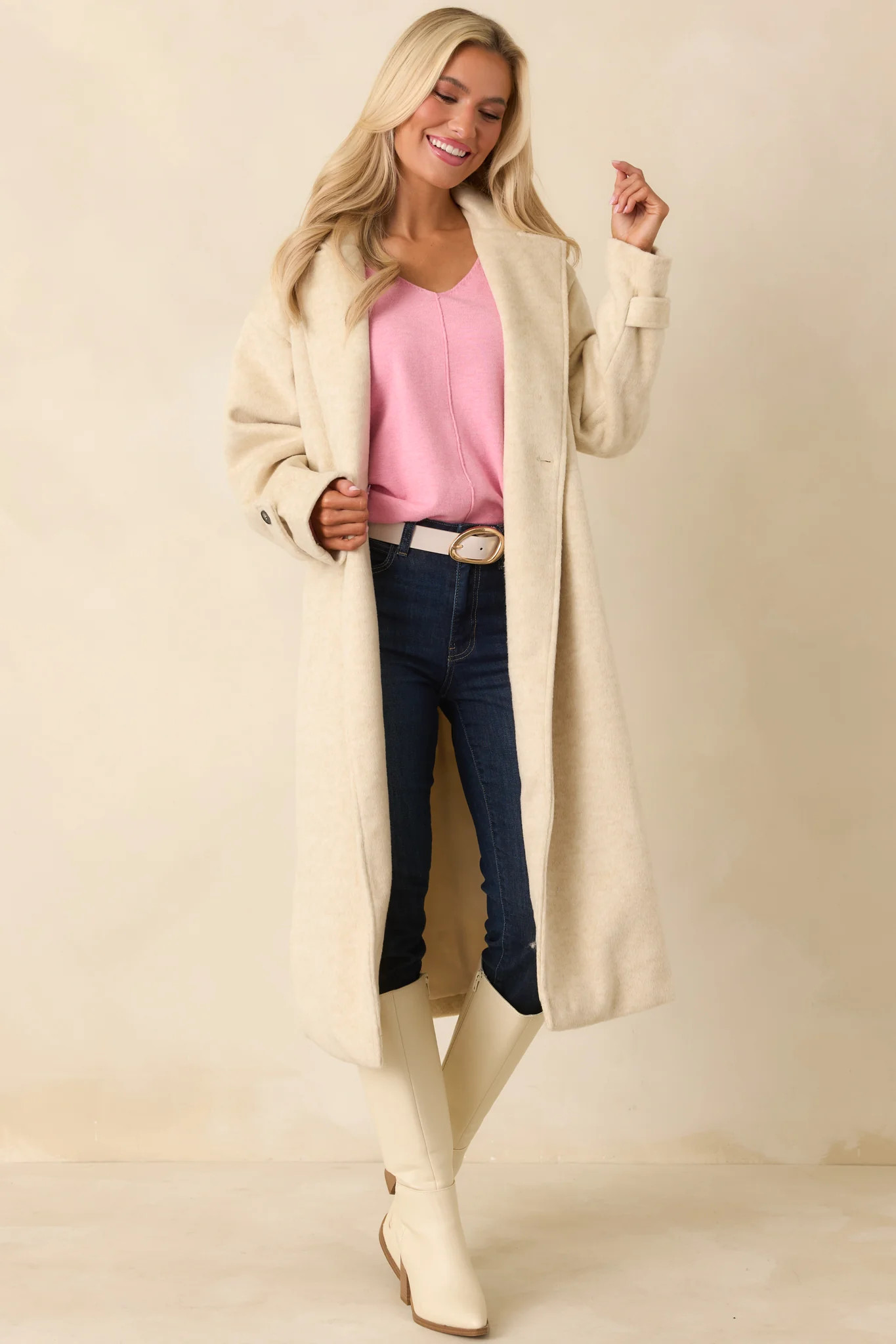 Inclined to Agree Ivory Felted Wool Blend Longline Coat | Red Dress