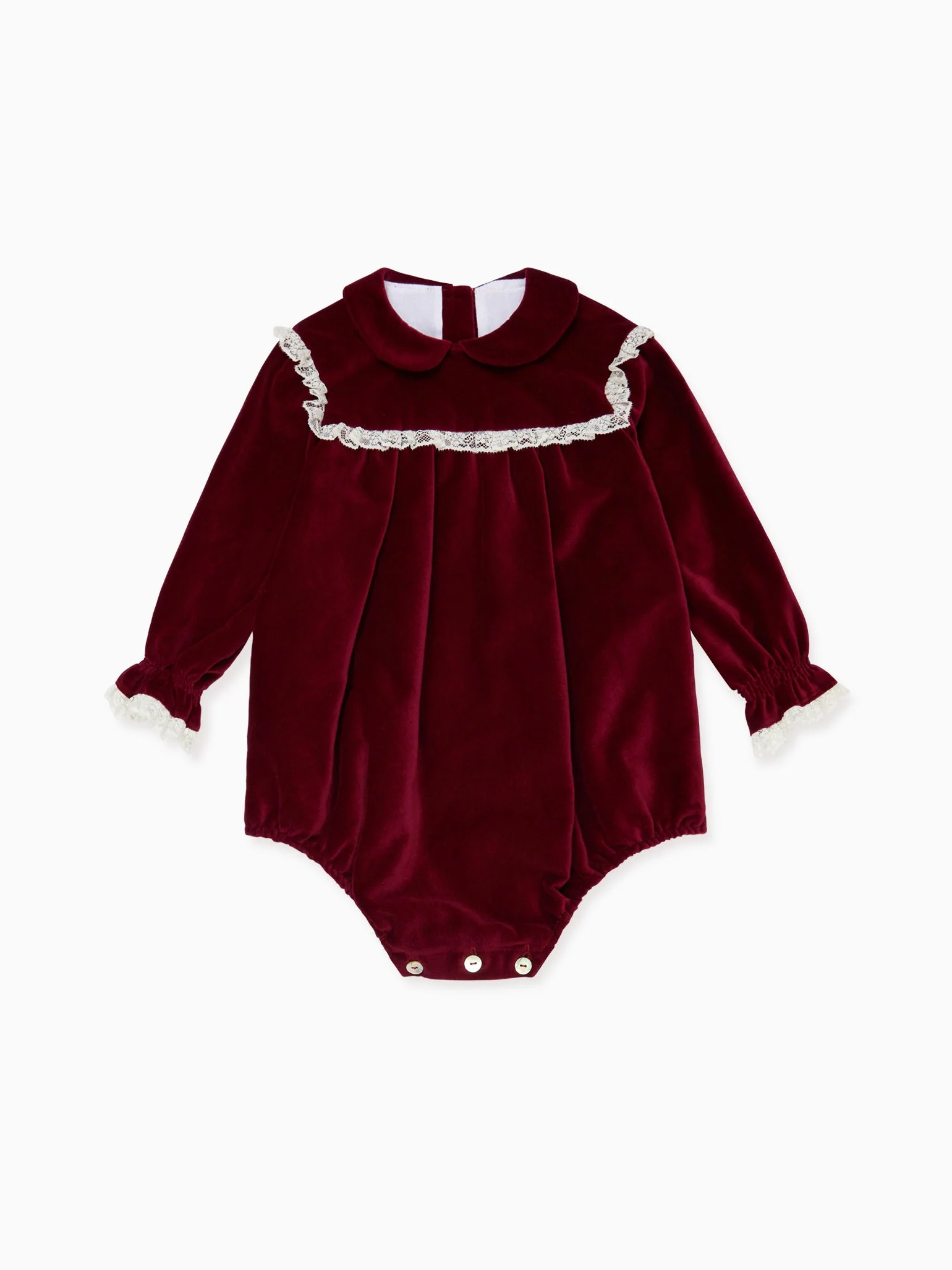 Burgundy Azura Velvet Baby Girl Romper | La Coqueta (US)