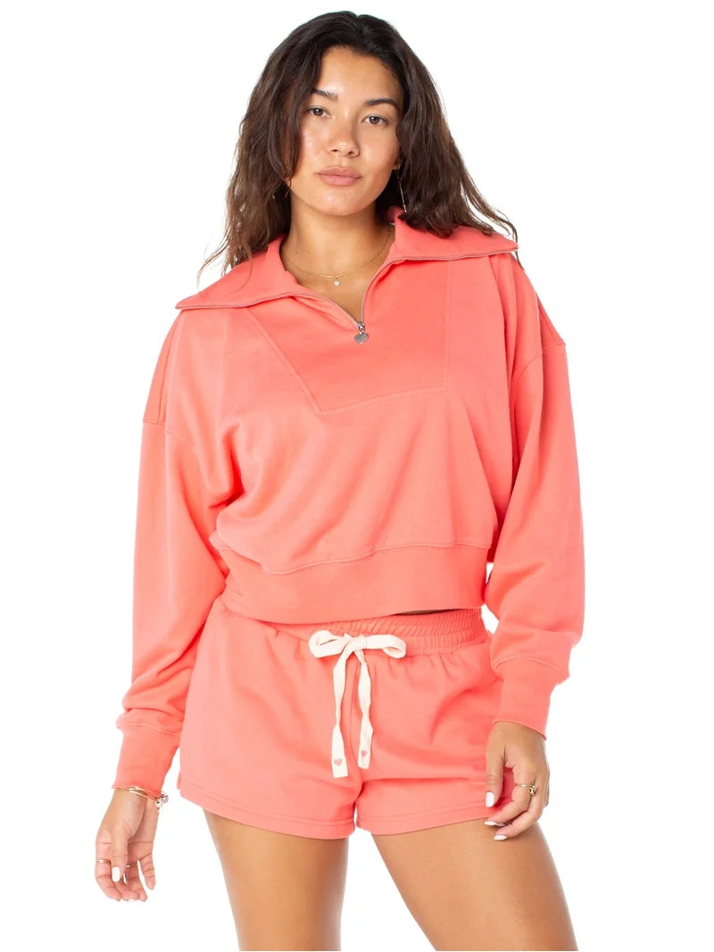 Celebrity Pink Women's and Women's Plus Quarter Zip Pullover French Terry Sweatshirt, Sizes XS-4X | Walmart (US)