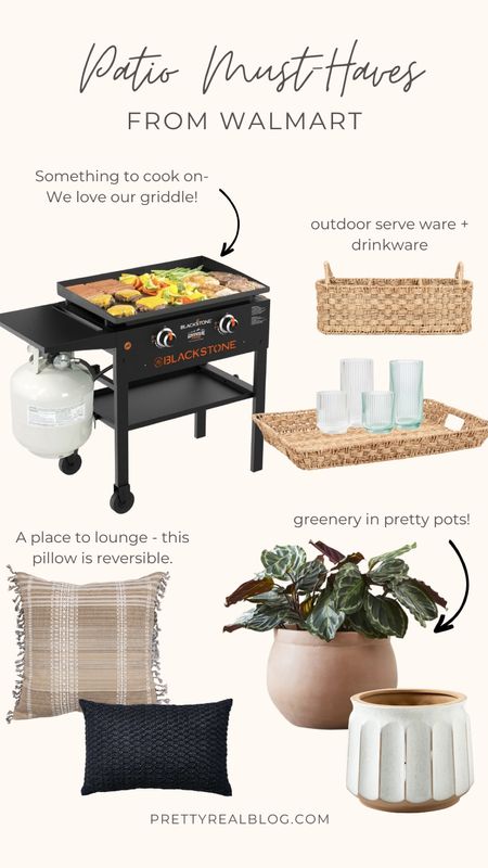 Patio must haves from @walmart, acacia wood tray, acrylic ribbed tumblers, planters with drainage holes, griddle, outdoor pillows, #walmartpartner #walmartsummer #walmarthome #welcometoyourwalmart

#LTKunder50 #LTKhome #LTKSeasonal