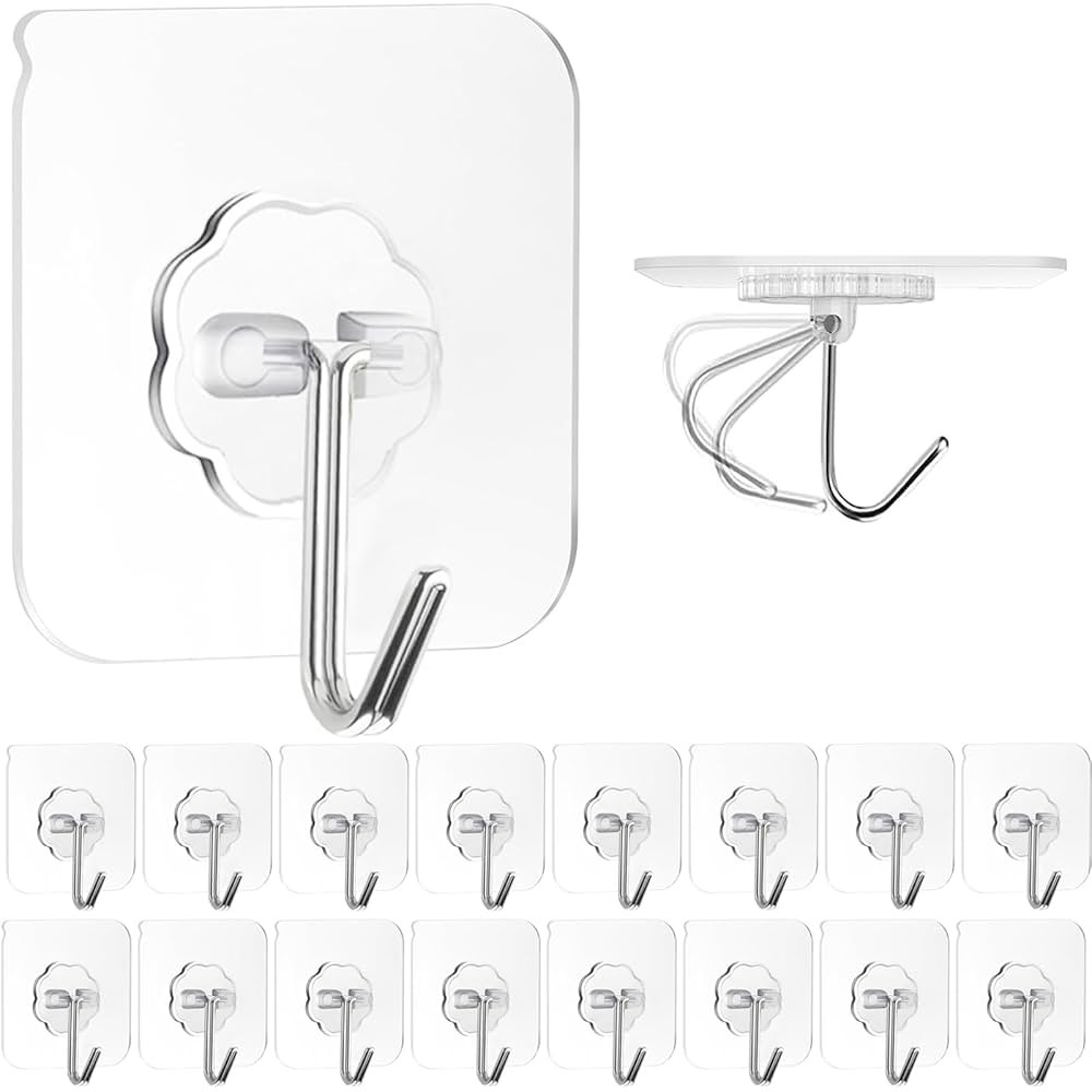 ZESLMG Adhesive Wall Hooks for Hanging, 16 Pack Self Sticky Hooks Heavy Duty 22lb Clear, Removabl... | Amazon (US)