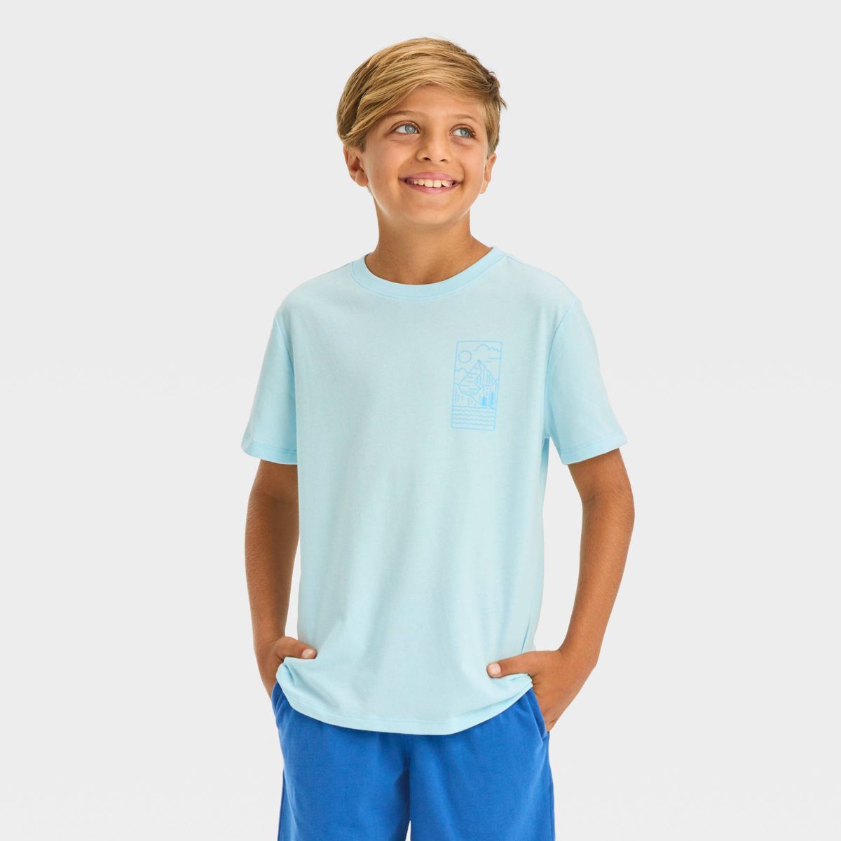 Boys' Short Sleeve Mountain Graphic T-Shirt - Cat & Jack™ Light Blue | Target