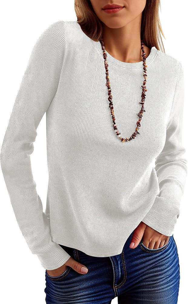 ANRABESS Women's Long Sleeve Waffle Knit Shirts Casual Slim Fitted Crew Neck Thermal Tops Basic T... | Amazon (US)