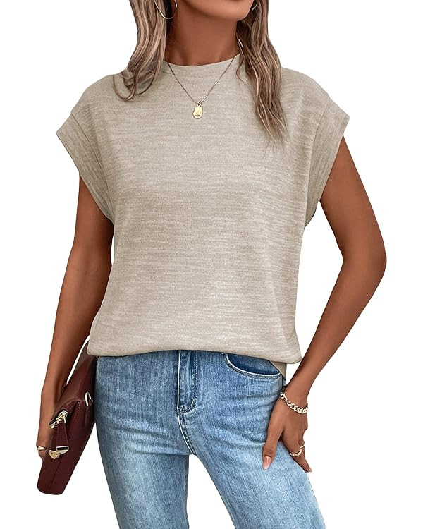 Milumia Women's Casual Bat Wing Cap Sleeve T Shirt Crew Neck Work Top | Amazon (US)