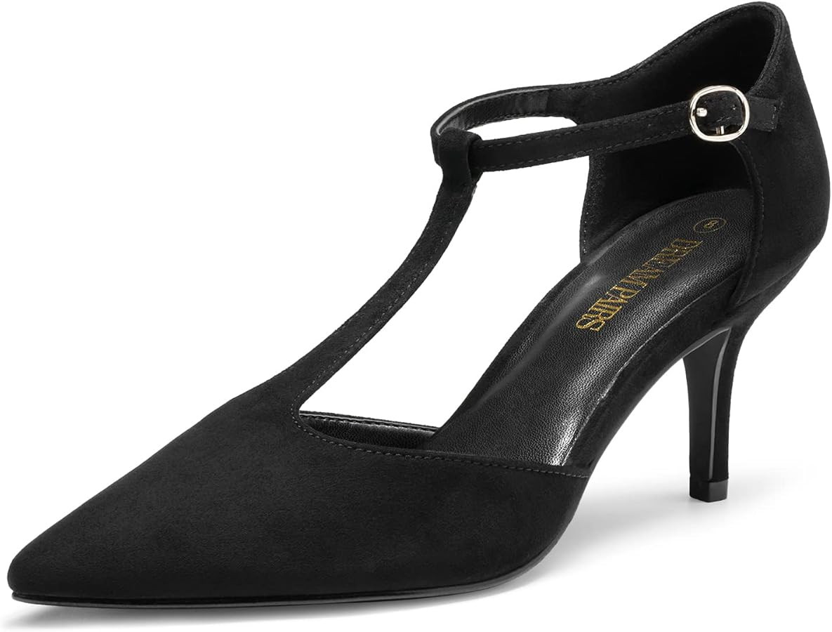 DREAM PAIRS Heels for Women Pointed Toe Kitten Heels Pump T- Strap Dress Shoes | Amazon (US)