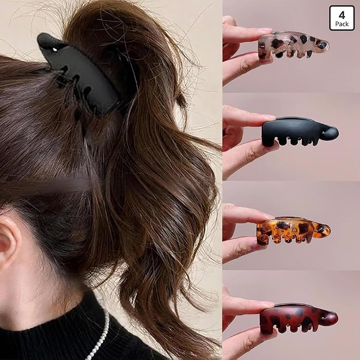 Banana Hair Clips Small Retro Oval Leopard Print Banana Hair Clip 4PCS Small Banana Clip Non Slip... | Amazon (US)