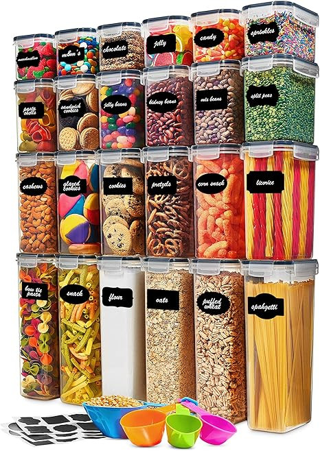 24 Pack Airtight Food Storage Container Set - BPA Free Clear Plastic Kitchen and Pantry Organizat... | Amazon (US)