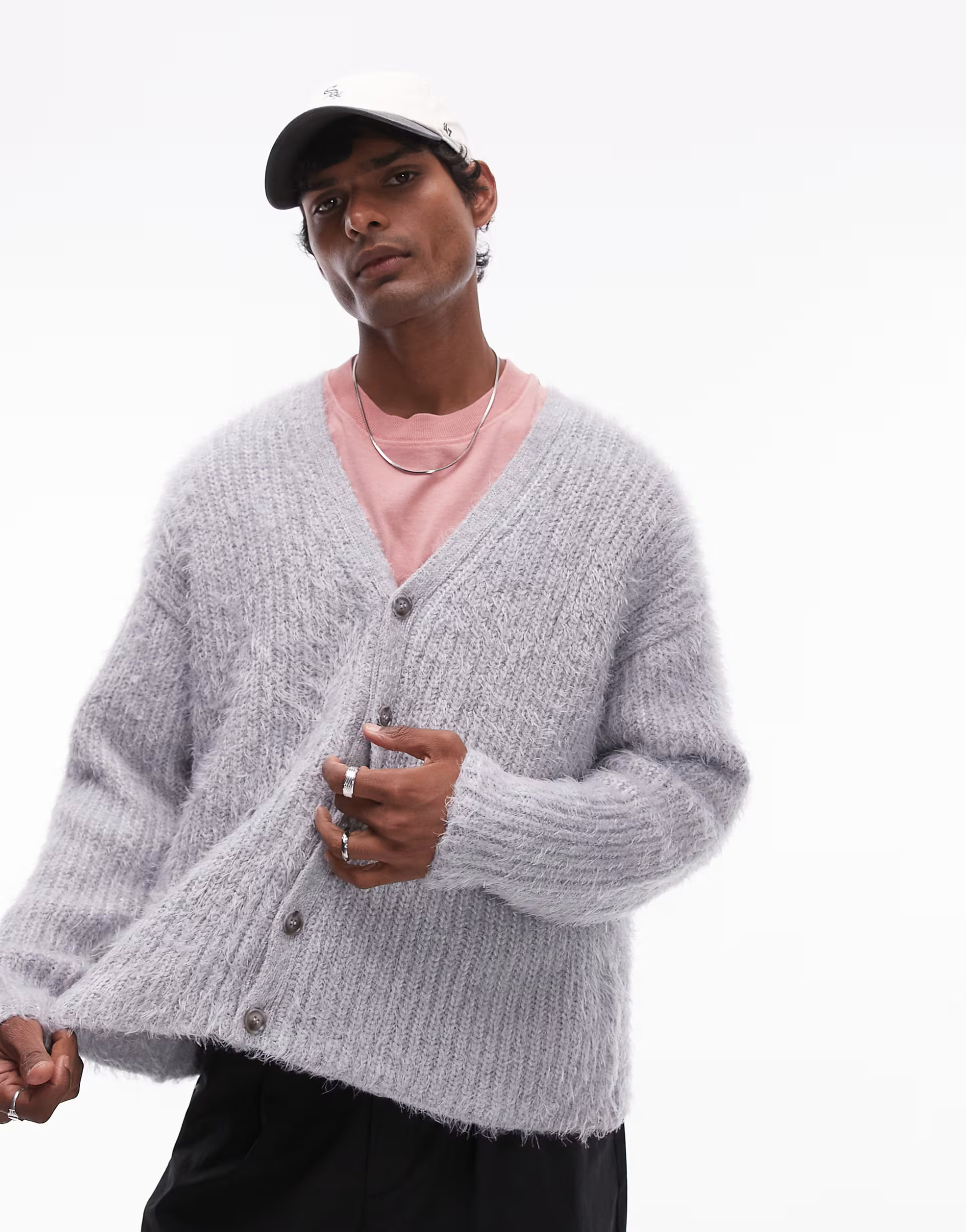 Topman relaxed fit fluffy cardigan in grey marl | ASOS (Global)