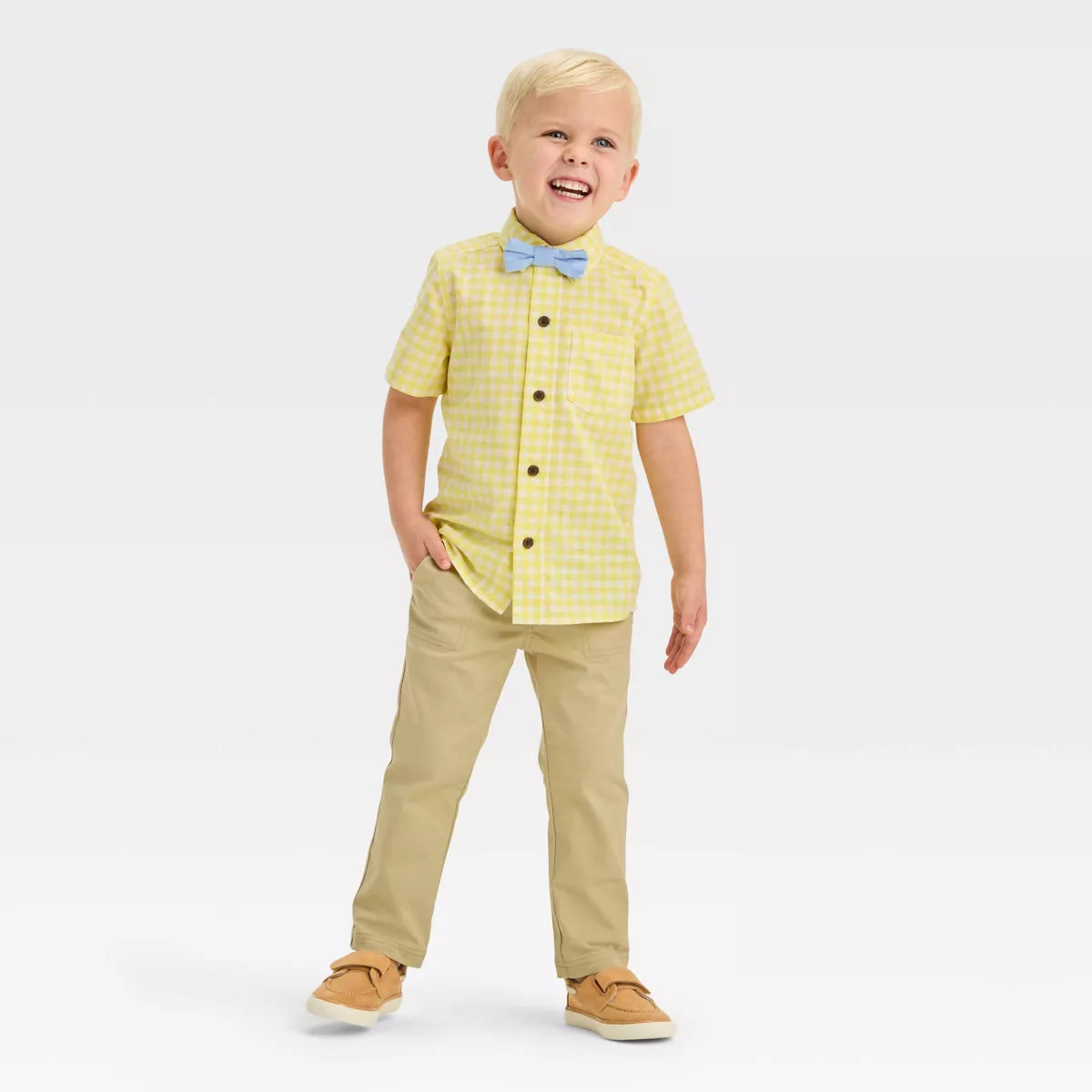 Toddler Boys' Short Sleeve Woven Gingham Shirt and Pants Set - Cat & Jack™ Yellow | Target