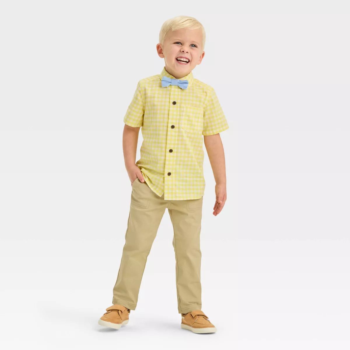 Toddler Boys' Short Sleeve Woven Gingham Shirt and Pants Set - Cat & Jack™ Yellow | Target