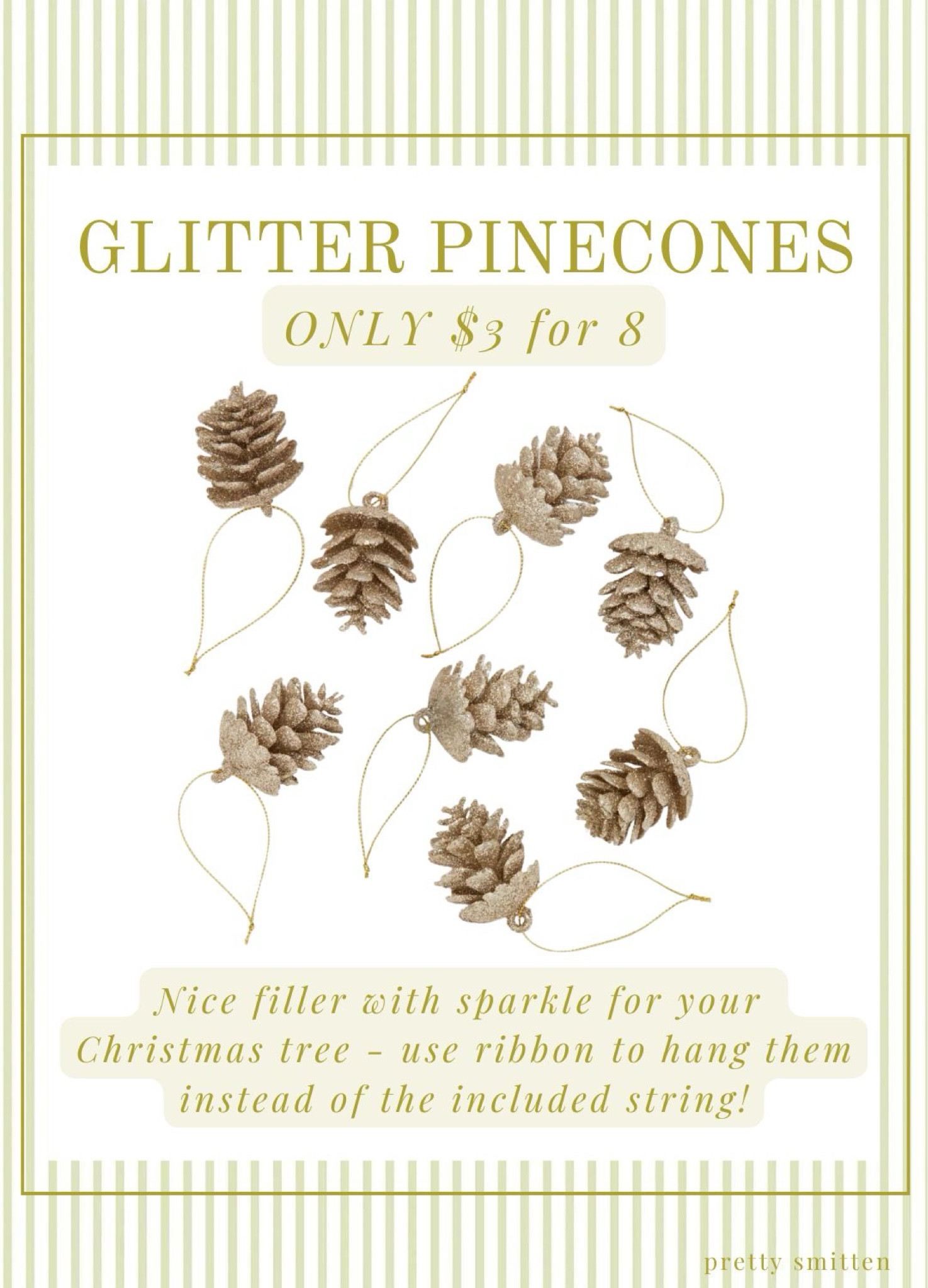 The best deal on these glitter pinecone ornaments - they are a great filler for trees and add some sparkle! I take off the included string and hang using ribbon instead! 

#christmas #christmastree #ornaments #targetchristmas 

#LTKHoliday #LTKHome