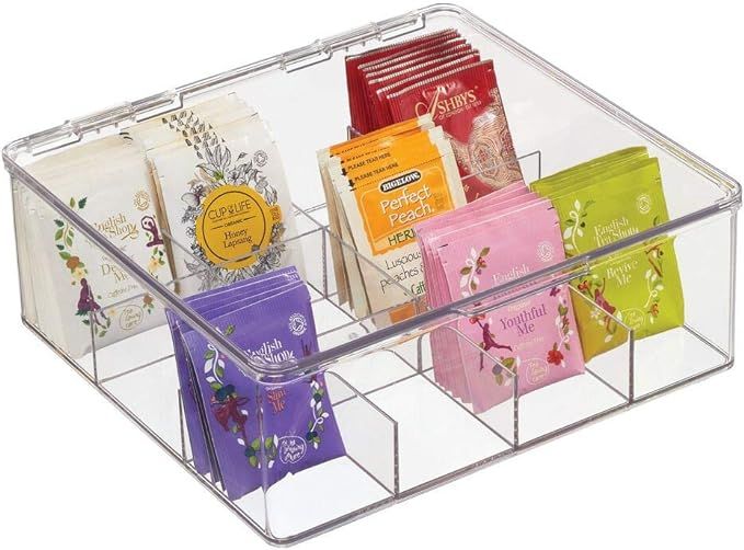 mDesign Tea Storage Organizer Box - 12 Divided Sections, Easy-View Hinged Lid - Use in Kitchen, P... | Amazon (US)