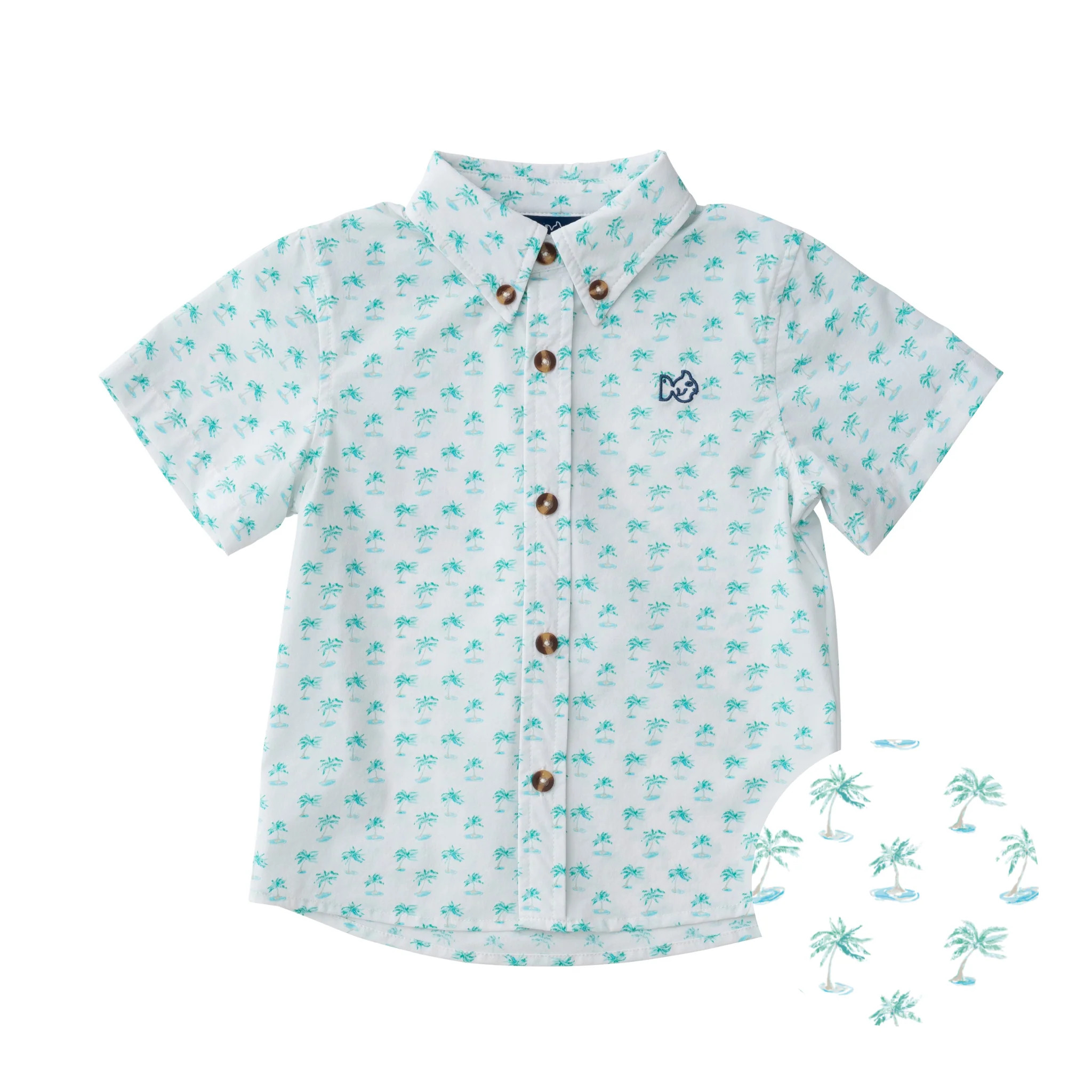 Boys' Short Sleeve Fishing Shirt in Palm Tree Print on White | PRODOH