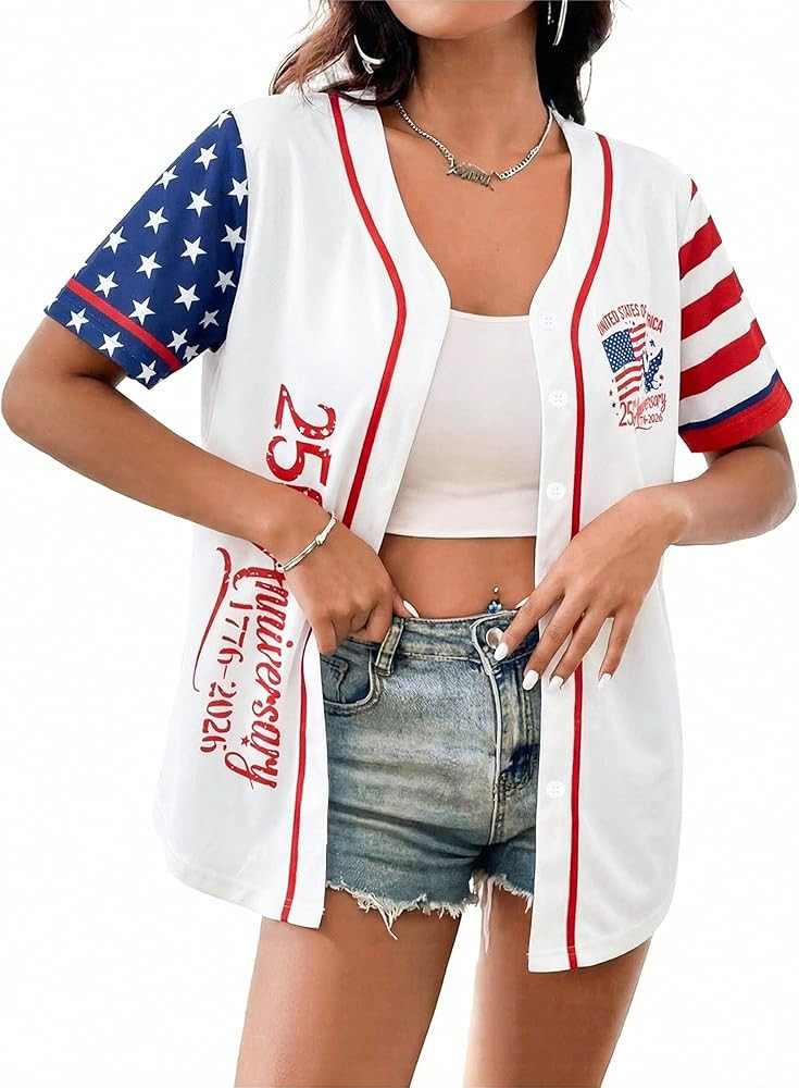 American Baseball Shirt Women 250th Anniversary USA Jerseys Patriotic 4th of July tee Button Down... | Amazon (US)