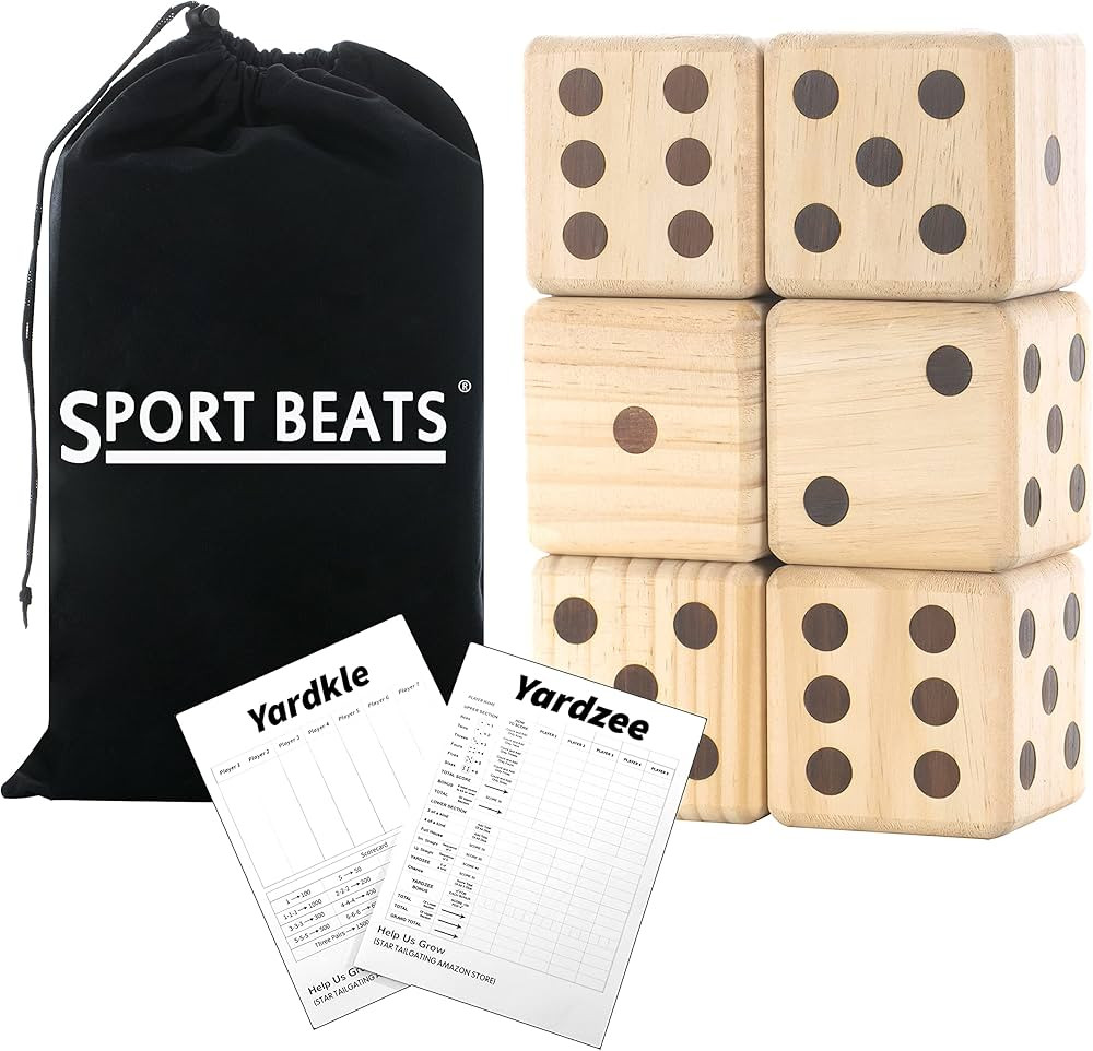 SPORT BEATS Giant Wooden Yard Dice, Outdoor Games Giant Yard Lawn Games Set of 6 with Scorecards ... | Amazon (US)