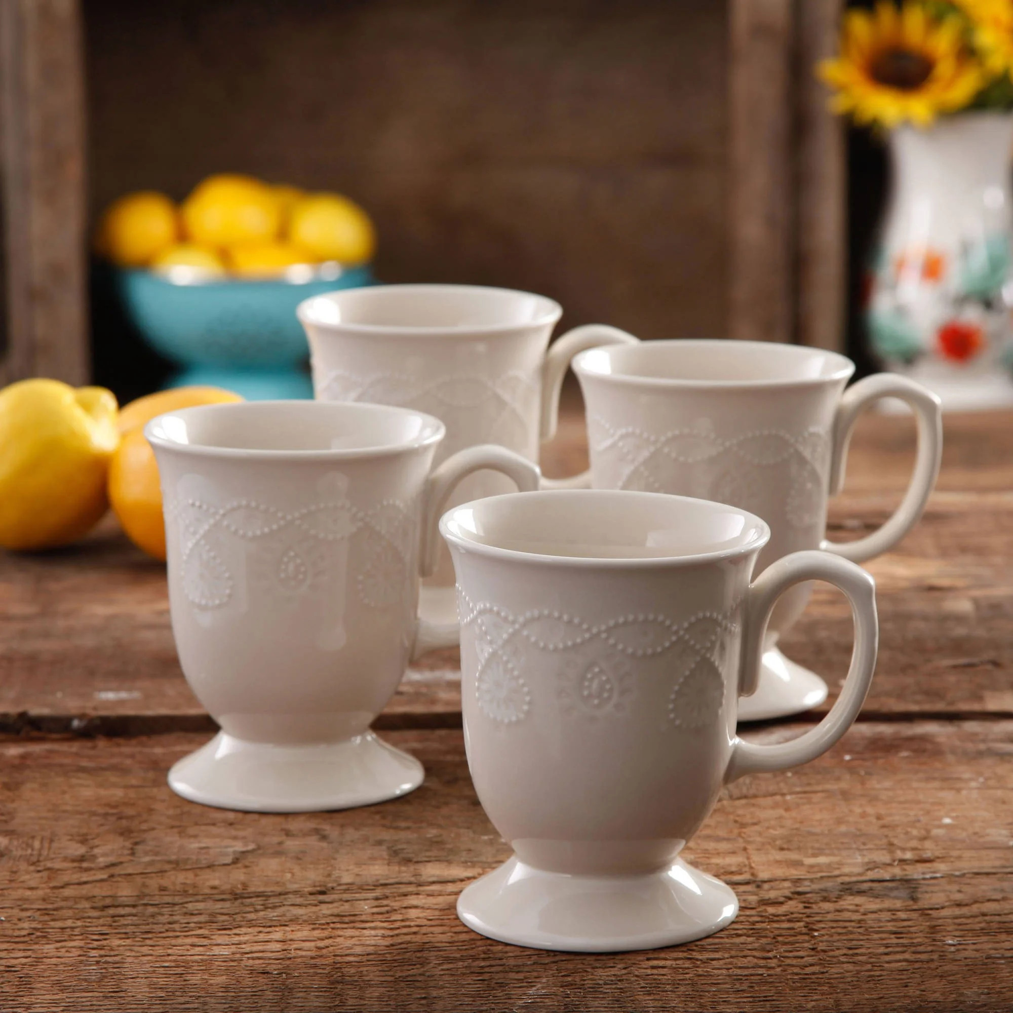 The Pioneer Woman Cowgirl Lace 4-Piece 14-Ounce Mug Set, Linen | Walmart (US)