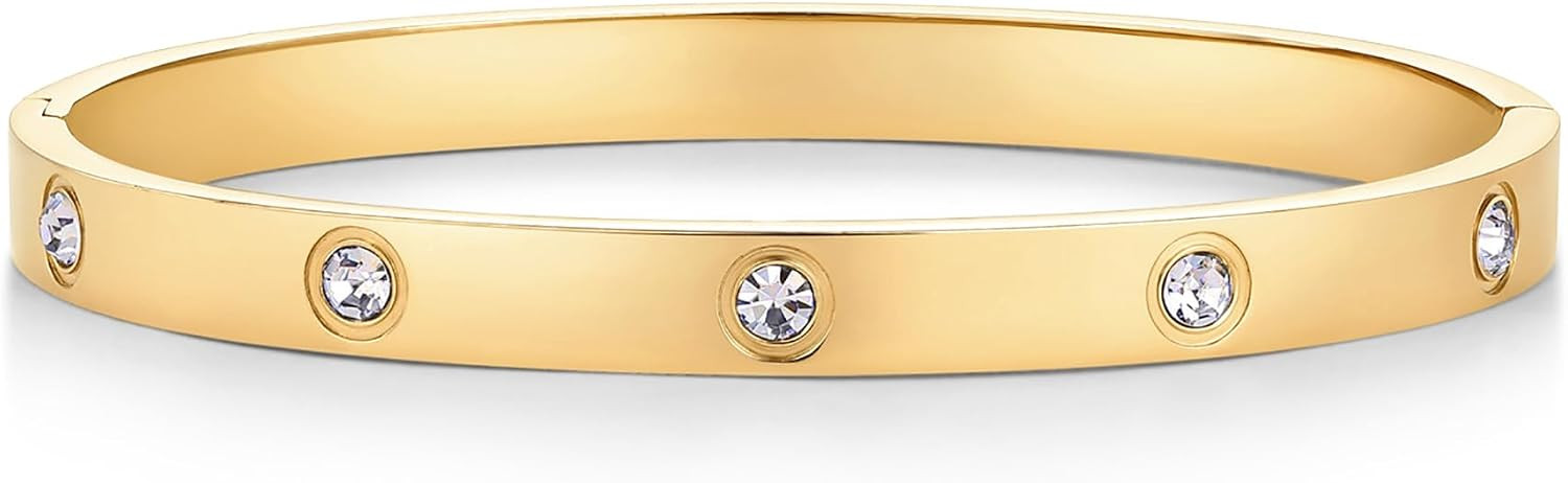 PAVOI Waterproof Bracelet for Women, 14K Gold Plated Bangle Cubic Zirconia | Amazon (US)