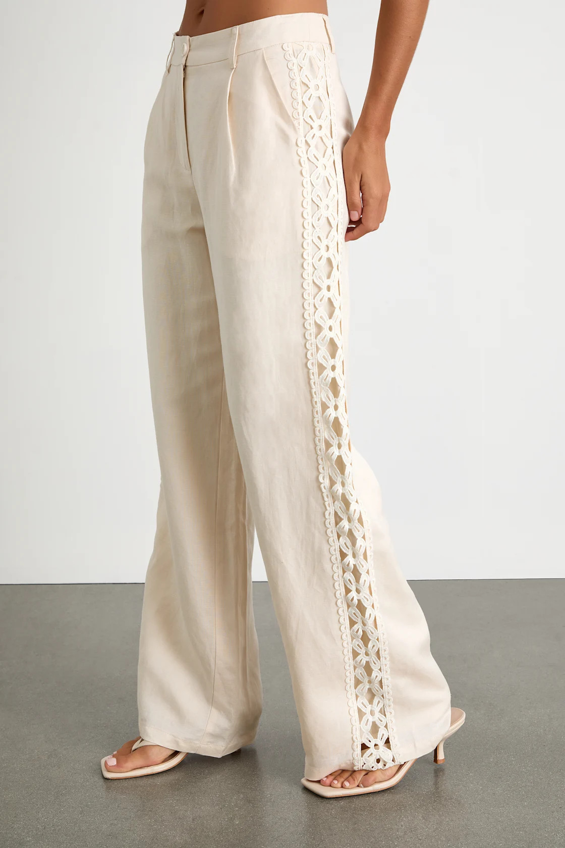 Vannah Ivory Linen Crochet Lace Wide-Leg Pants | Lulus