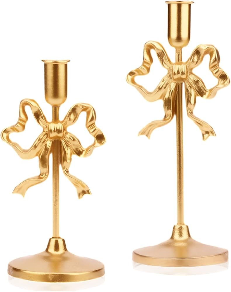 Gold Bow Tie Candle Holders, Vintage Brass Candlestick Holders for Pillar Candles, Halloween & Ch... | Amazon (US)