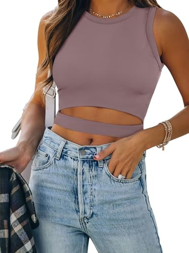 ANRABESS Women Tank Tops High Neck Sleeveless Sexy Cutout Racer Back Going Out Crop Tops Shirts S... | Amazon (US)