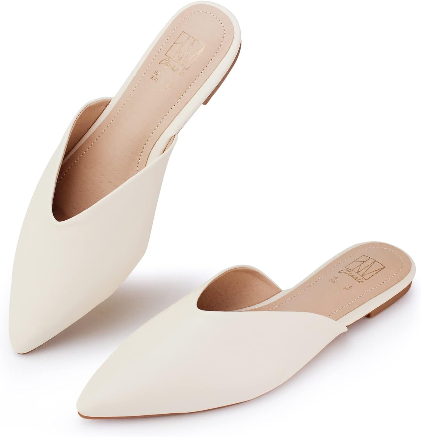 Hawkwell Women's Backless Slip on Slides Loafer Shoes Flats Comfortable Pointed Toe Mules | Amazon (US)