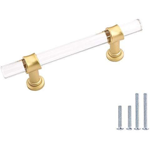 goldenwarm 5 Pack Acrylic Drawer Pulls 3in Gold Cabinet Pulls - LS9165GD76 Acrylic Handles for Ki... | Amazon (US)