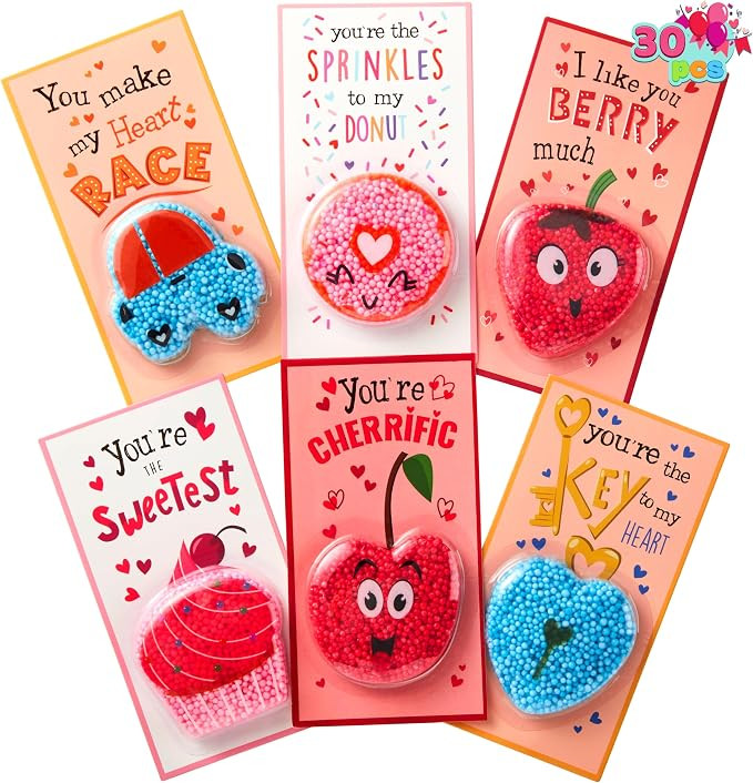 JOYIN 30 Packs Valentine's Day Gift Cards with Playfoam, Play Modeling Squashy Bead Foam and Gree... | Amazon (US)