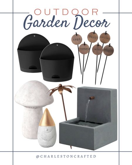 Outdoor garden decor include fountain, flower decor, mushroom garden decor, garden gnome, wall mounted planter, and herb markers.

Home decor, outdoor living, outdoor decor, garden decor, gardening

#LTKSeasonal #LTKstyletip #LTKhome