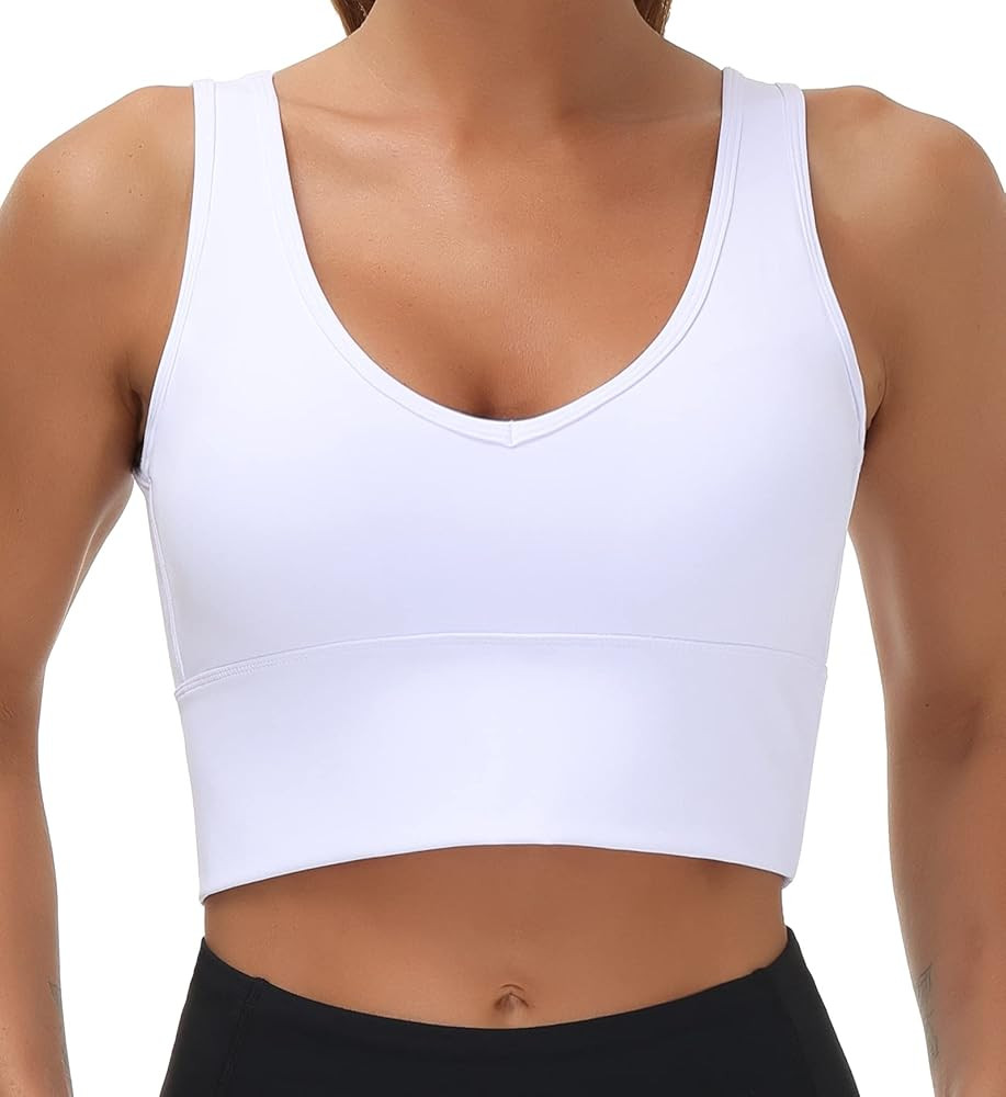 THE GYM PEOPLE Womens Longline Sports Bra Padded Crop Tank Tops Workout Yoga Bra with Removable P... | Amazon (US)