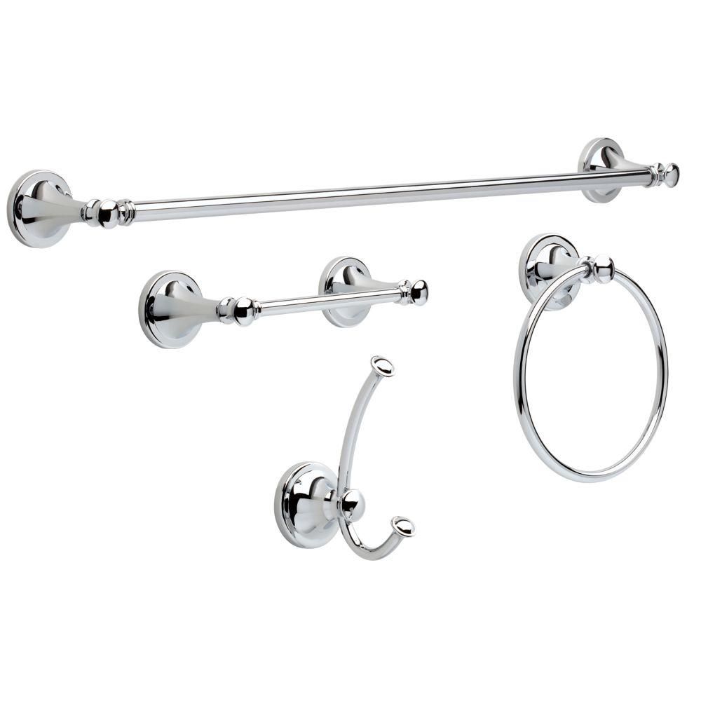 Delta Silverton 4-Piece Bath Hardware Set with Towel Ring, Toilet Paper Holder, Towel Hook and 24""  | The Home Depot