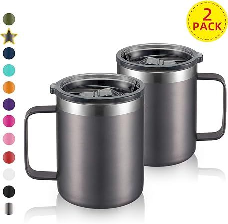 12oz Stainless Steel Insulated Coffee Mug with Handle, Double Wall Vacuum Tumbler Cup with Slidin... | Amazon (US)
